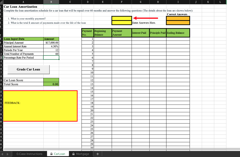  J K L B C D E F 1 Car Loan