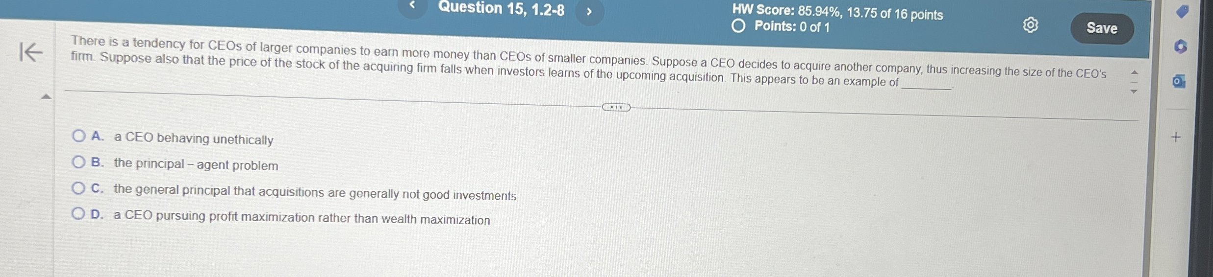 Question 15,1.2-8 HW Score: 85.94%,13.75 of 16 points Points: 0 of