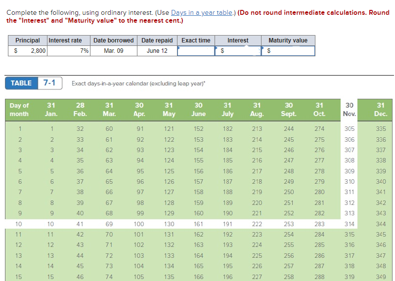 Complete the following using ordinary interest and explain your final answer. Complete