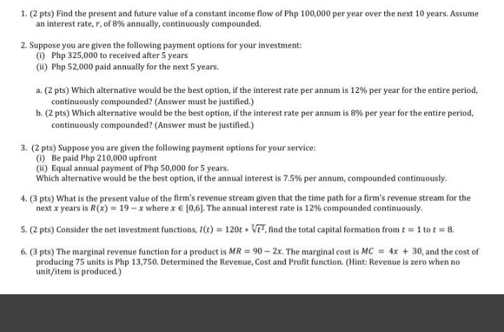  With complete solutions. Typewritten is better. 1. (2 pts) Find the
