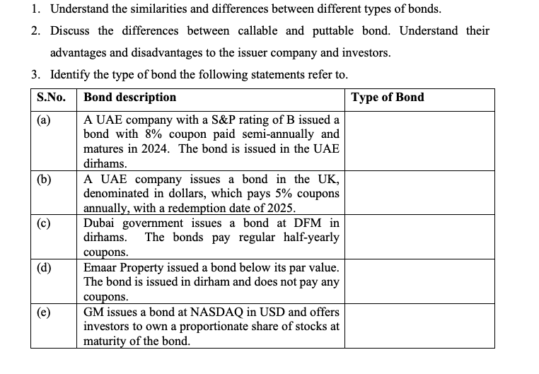  1. Understand the similarities and differences between different types of bonds.