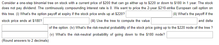  Consider a one-step binomial tree on stock with a current price
