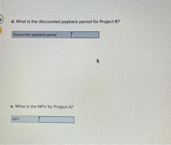 What is the payback period for Project A? b. What is the