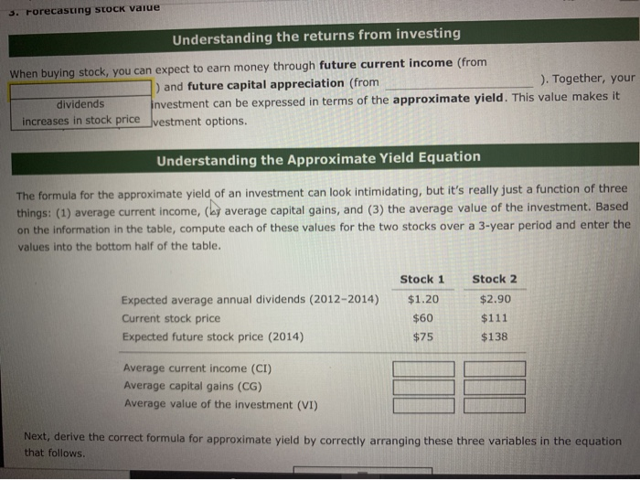  3. Forecasting stock value Understanding the returns from investing When buying