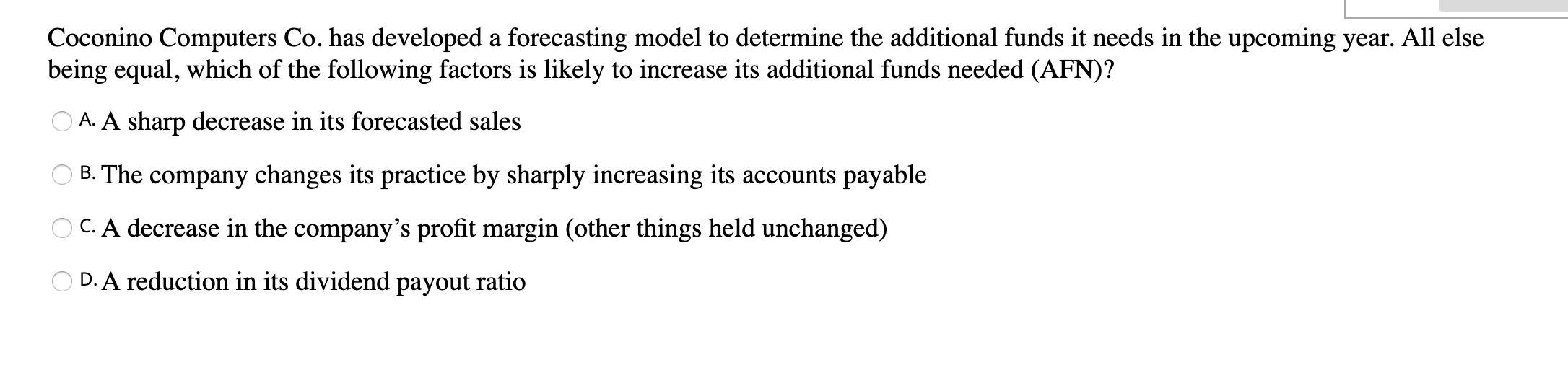 Coconino Computers Co. has developed a forecasting model to determine the