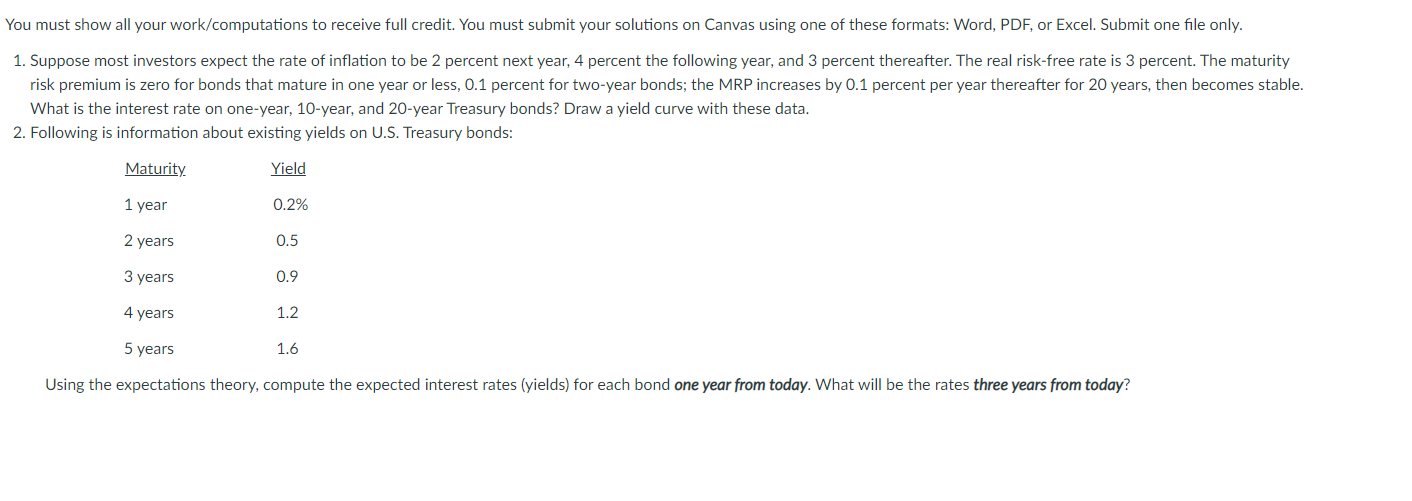  You must show all your work/computations to receive full credit. You