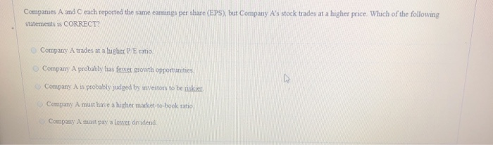  Companies A and each reported the same earnings per share (EPS),