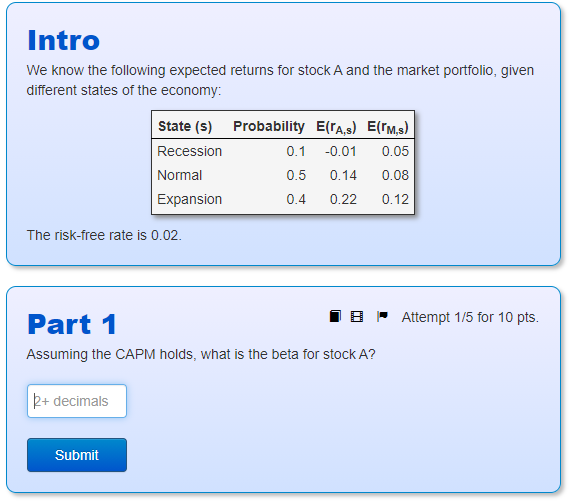  Intro We know the following expected returns for stock A and