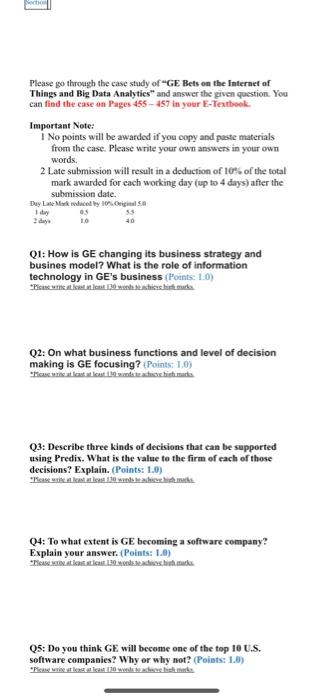 MIS & technology habe Please go through the case study of "GE