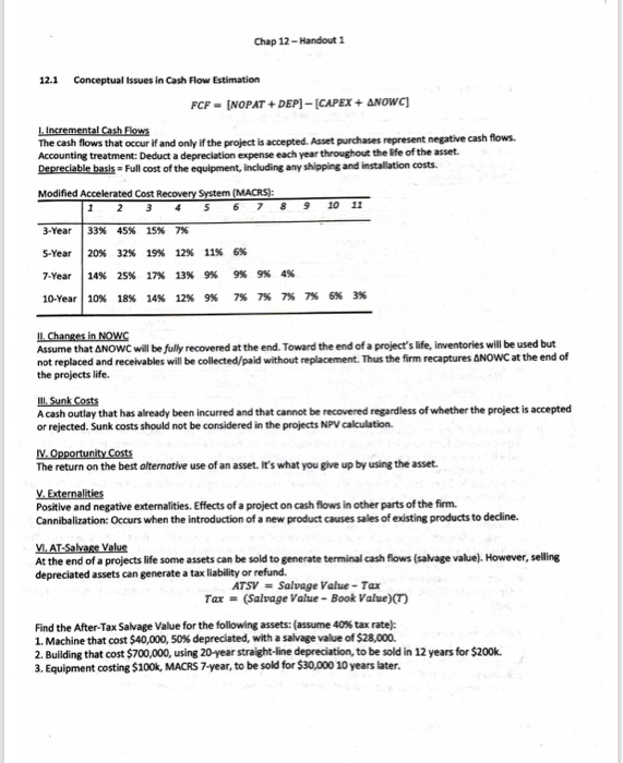  Chap 12-Handout 1 12.1 Conceptual Issues in Cash Flow Estimation The