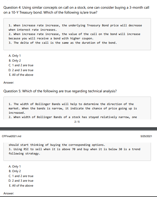  Question 4: Using similar concepts on call on a stock, one