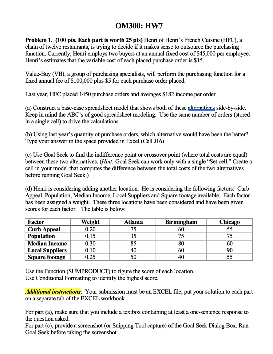 Problem 1. (100 pts. Each part is worth 25 pts) Henri of