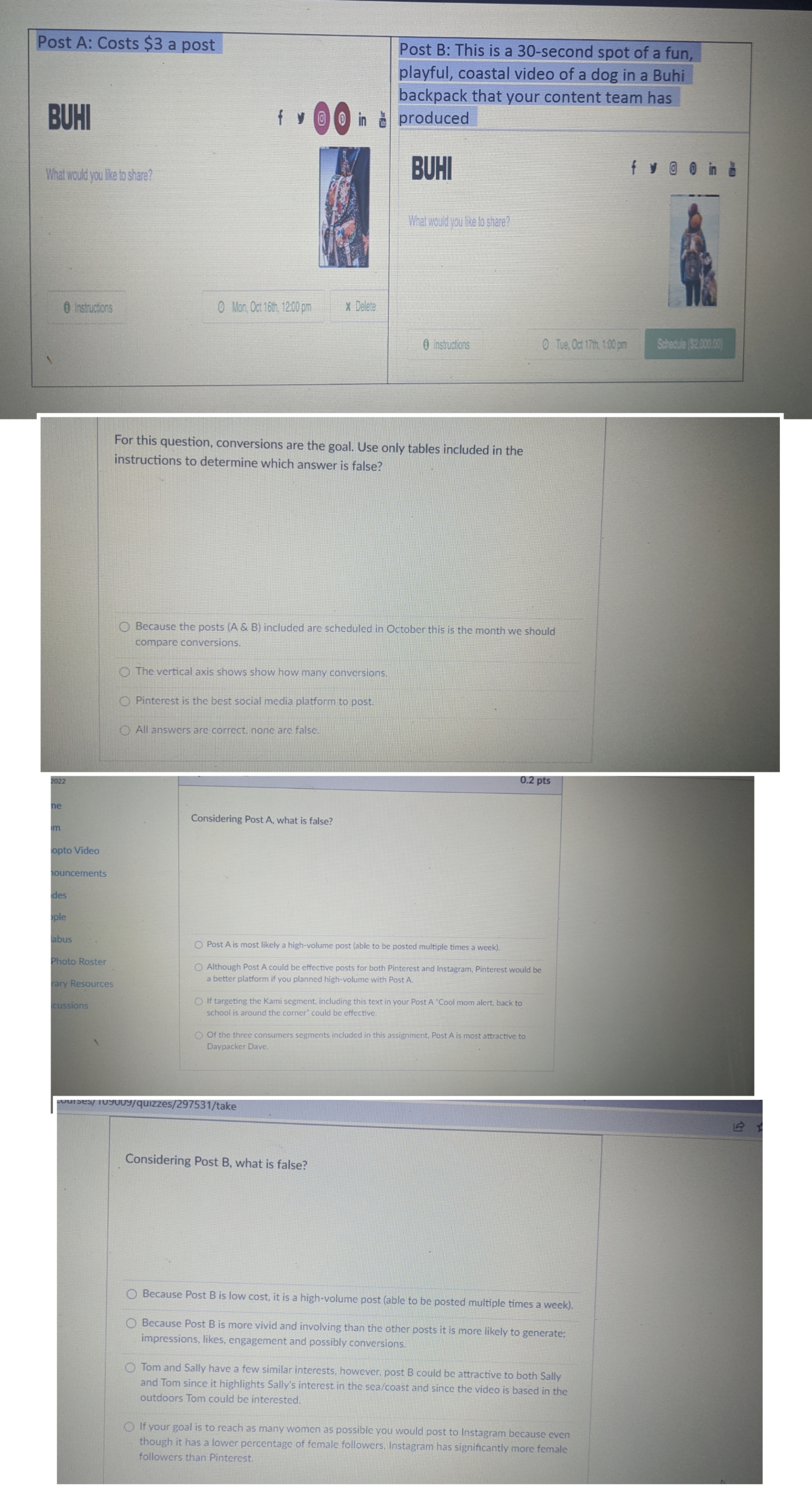 please answer the questions below. 1 to 3 Post A: Costs $3