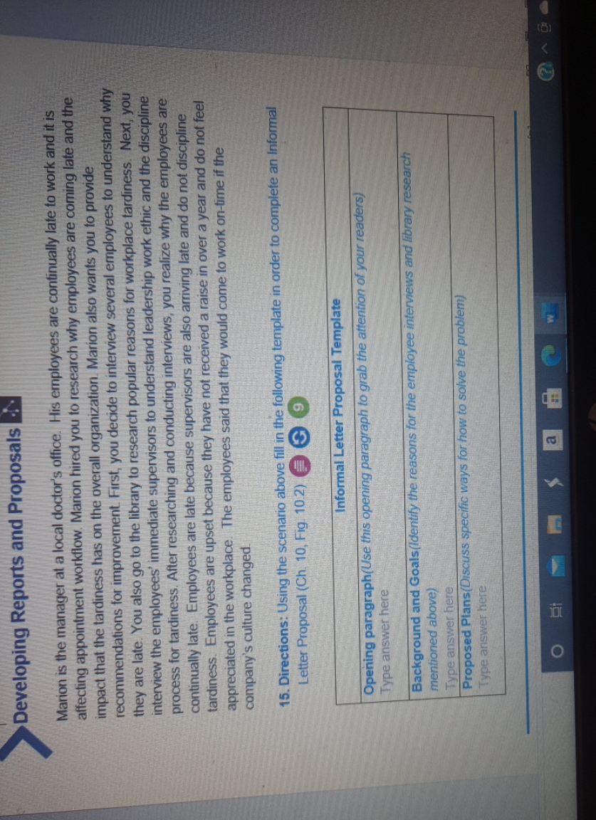 Help please I don't understand Developing Reports and Proposals Marion is the