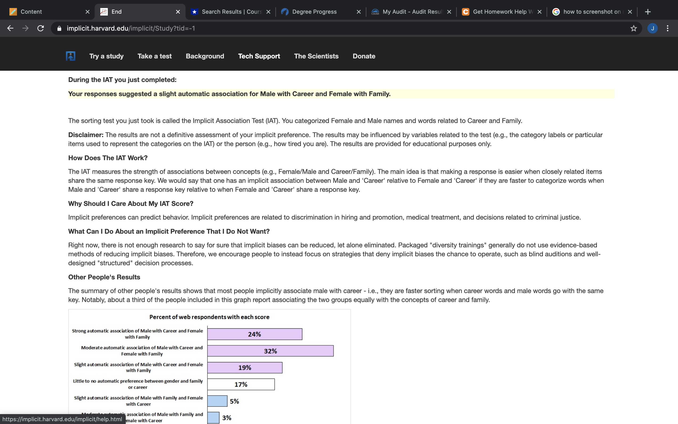 After completing the Gender-Career Implicit Association Test (IAT), please response to the