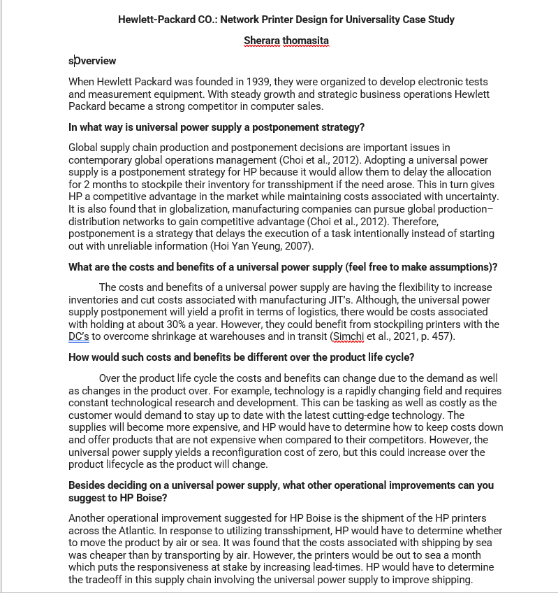 Hewlett-Packard 00.: Network Pr'nter Design for Universality Case Study Sherere thon'lesite