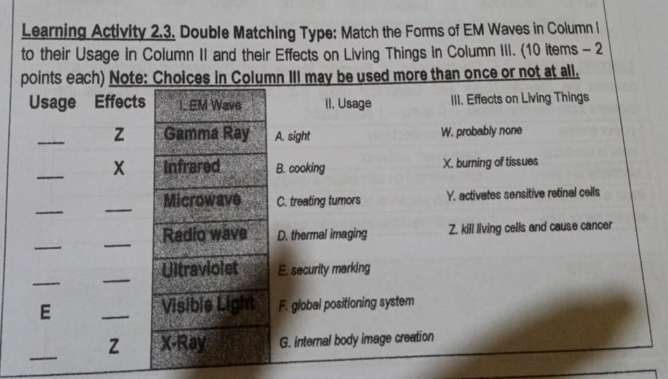  Learning Activity 2.3. Double Matching Type: Match the Forms of EM