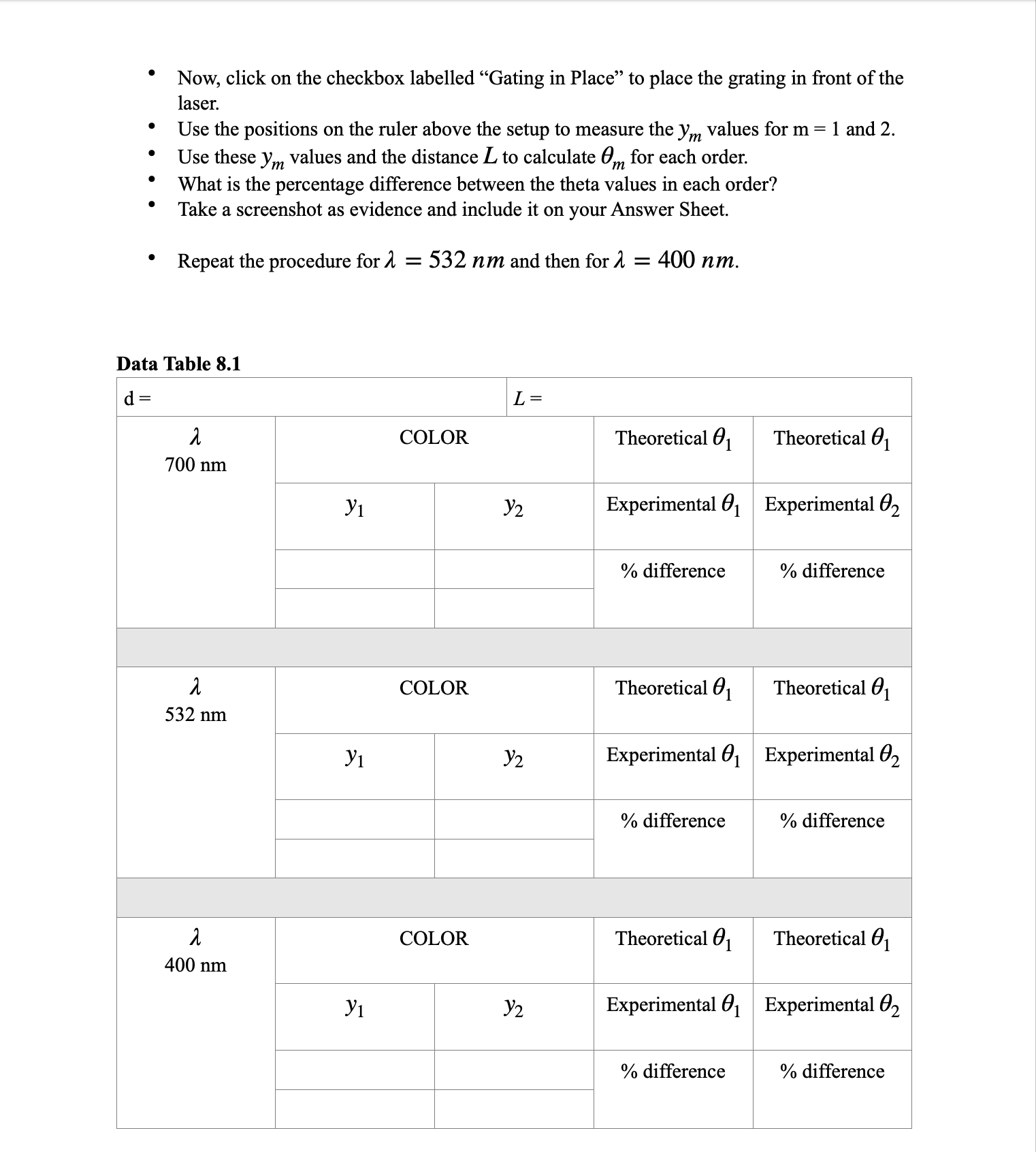 lab, you will study diffraction patterns produced by a monochromatic light source