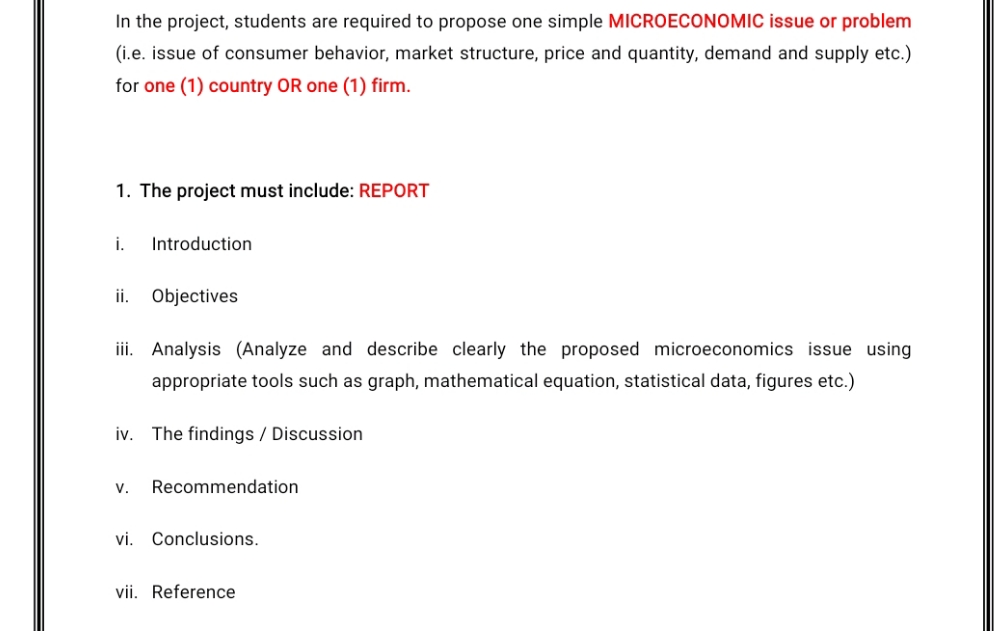 microeconomic issue study In the project, students are required to propose one
