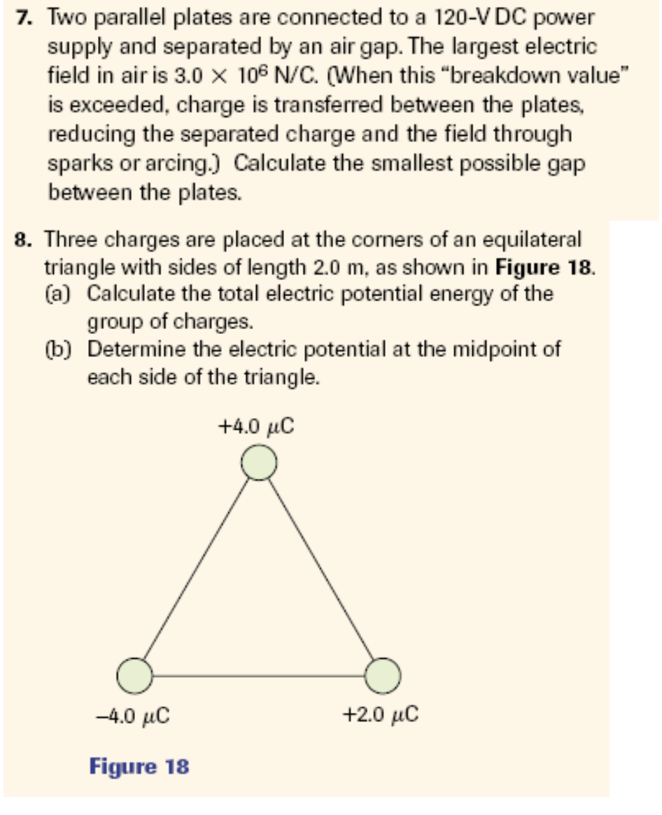 7. Two parallel plates are connected to a 120-V DC power