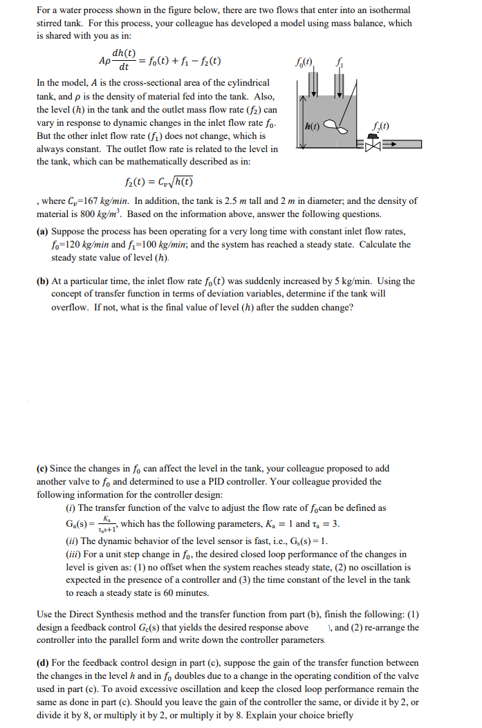  For a water process shown in the figure below, there are
