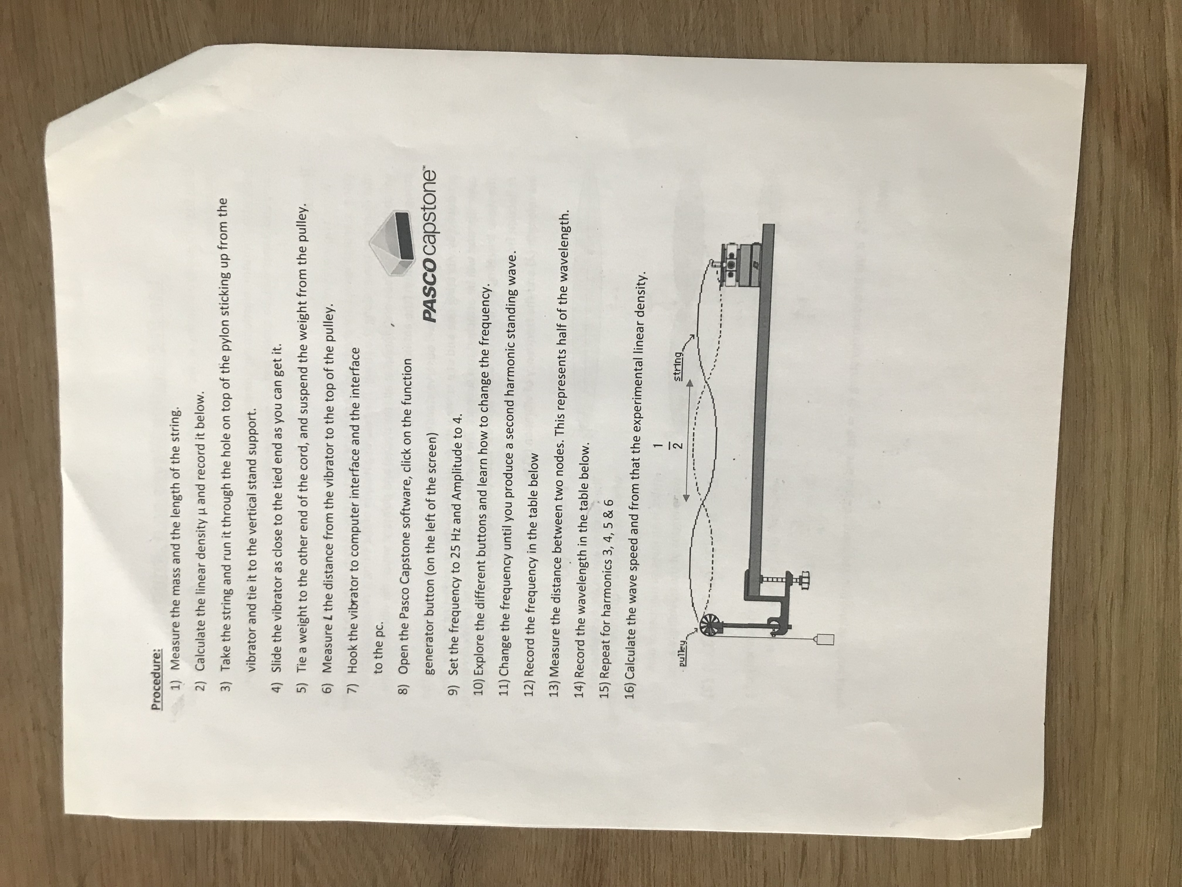 elastic string. Apparatus: Vibrator, elastic string, computer interface, mass hanger, set of