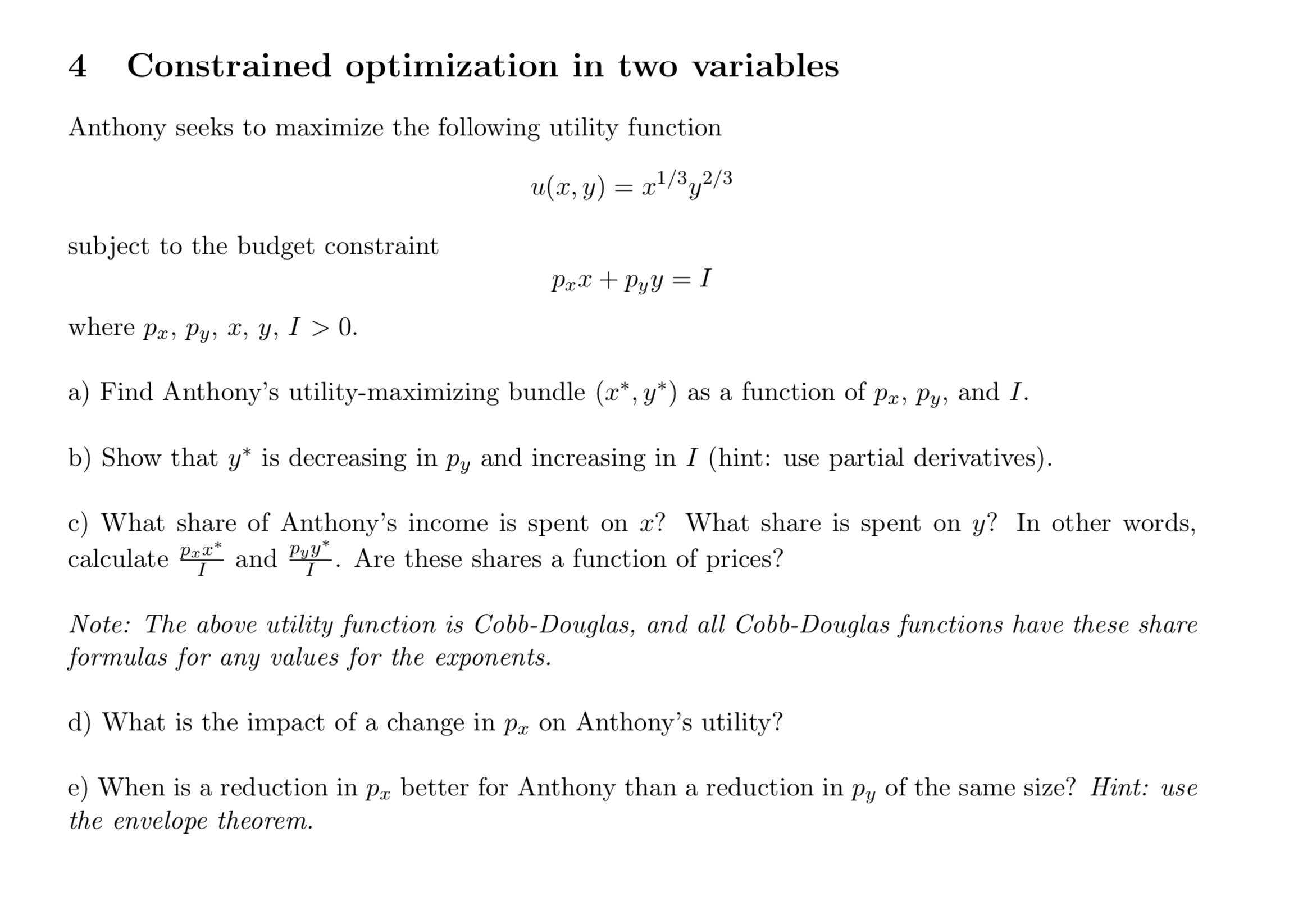 Please help me solve this constrained optimization in two variables problem. I