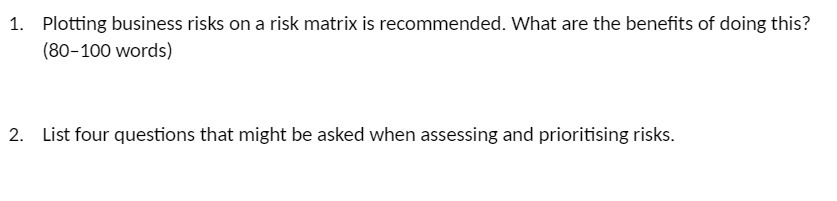  1. Plotting business risks on a risk matrix is recommended. What