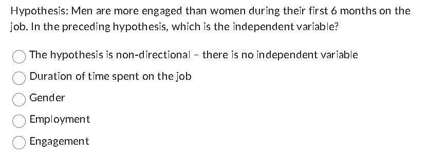 Multiple choice questions. No explanation. Hypothesis: Men are more engaged than women
