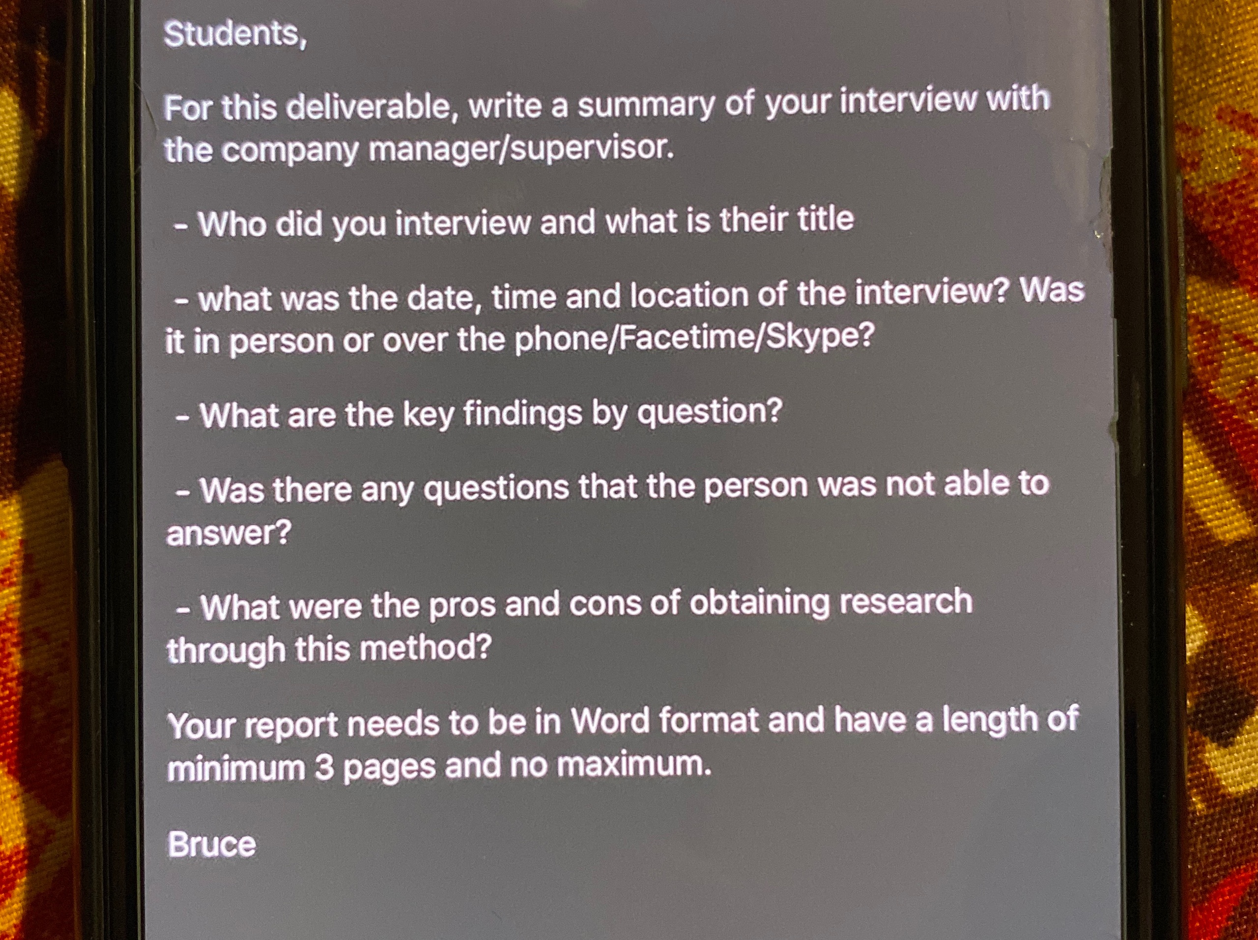 Feild study Students, For this deliverable, write a summary of your interview