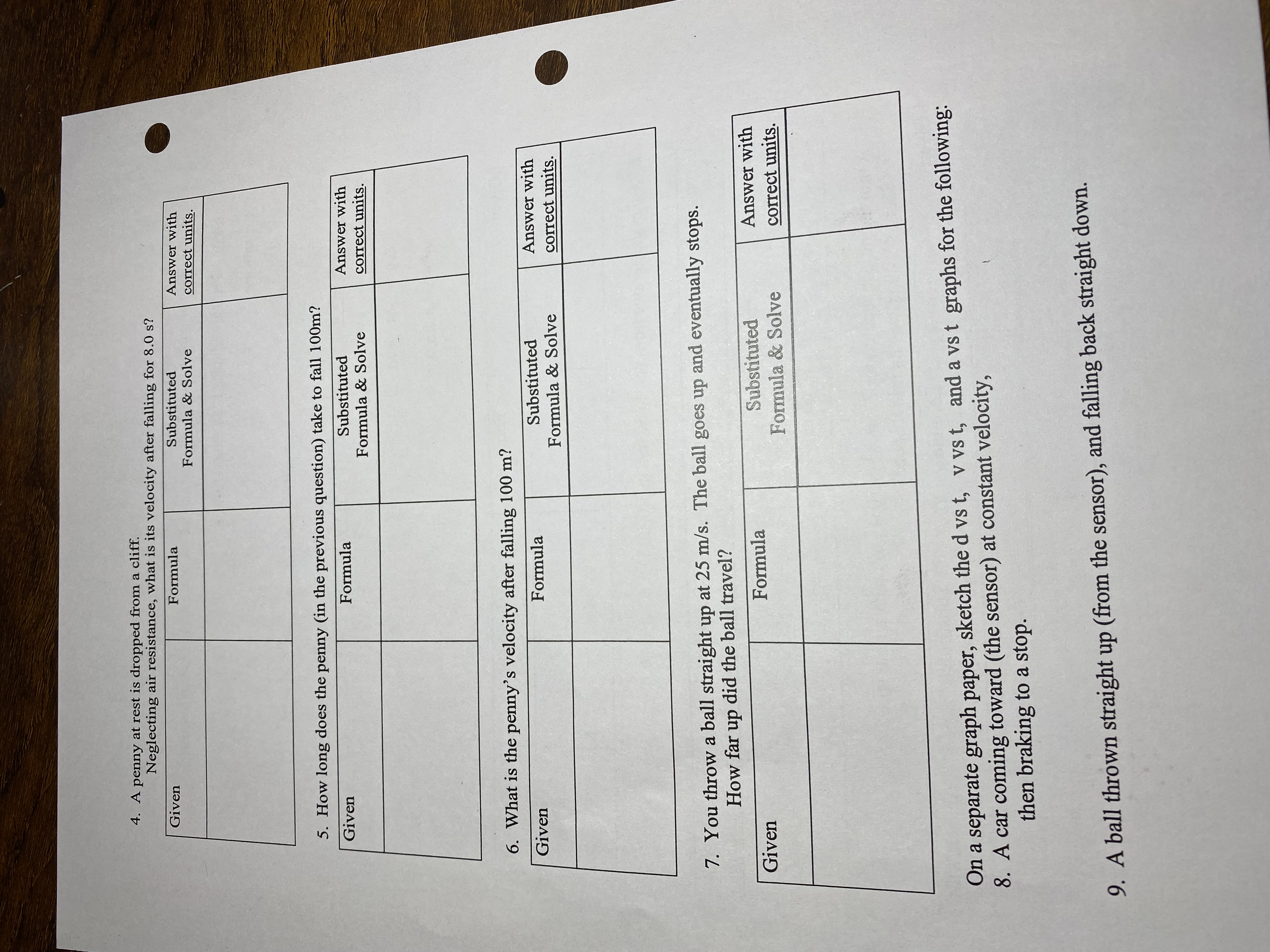  4. A penny at rest is dropped from a cliff. Neglecting