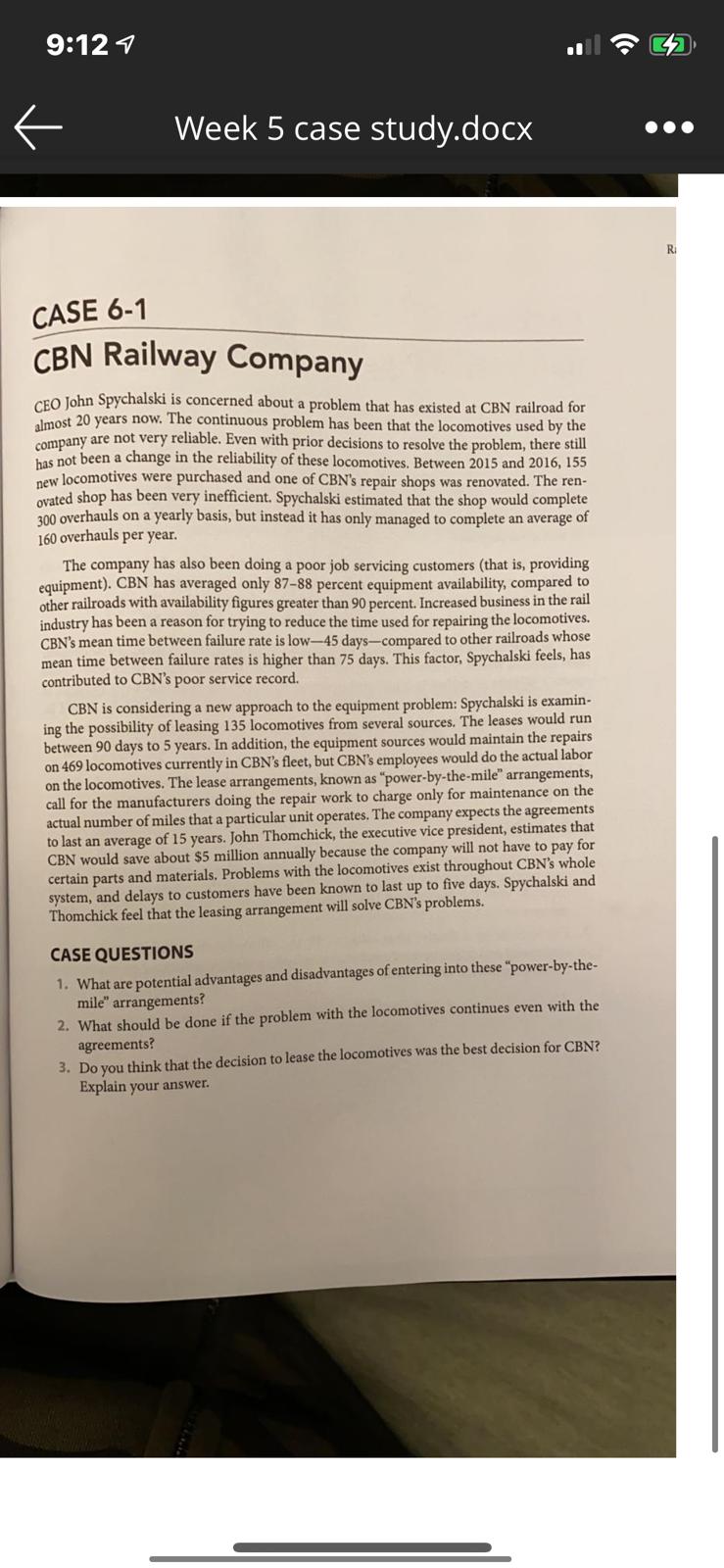 Cbn railway case study 9:12 7 Week 5 case study.docx Ri CASE