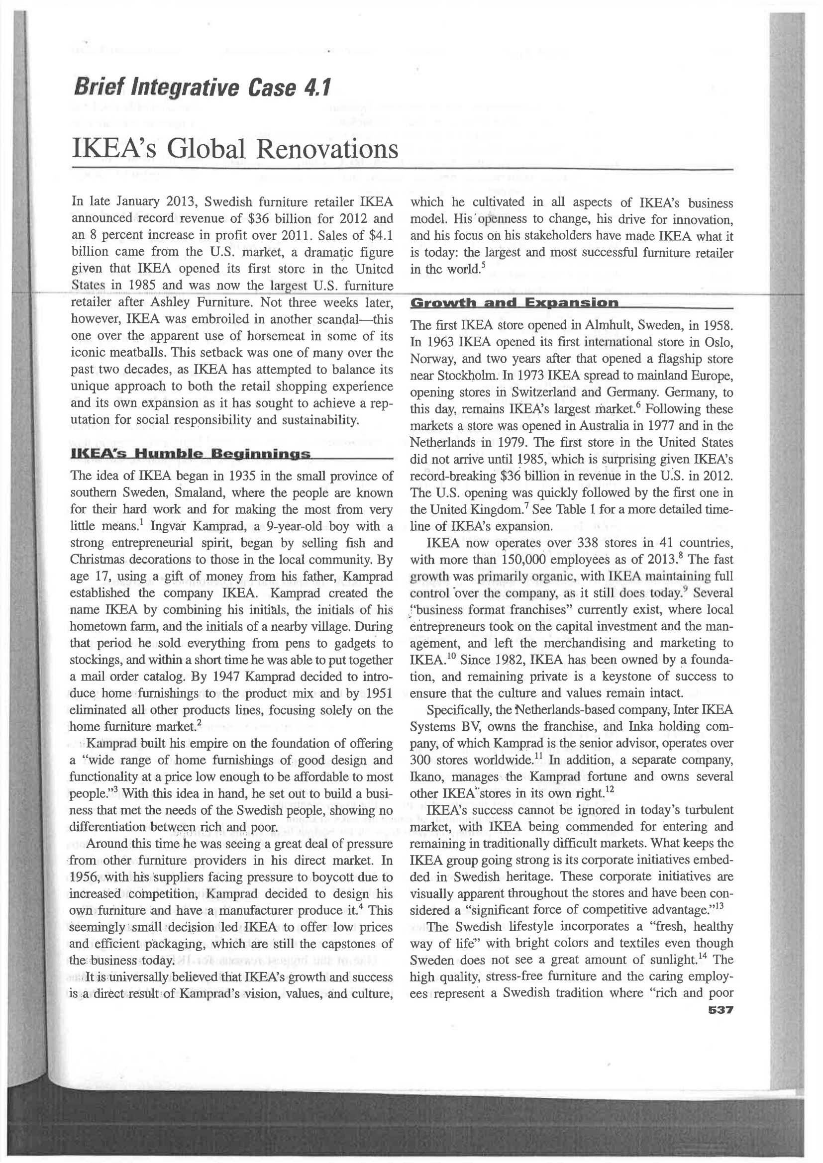 Based on the case study attached Brief Integrative Case 4.1 IKEA's Global