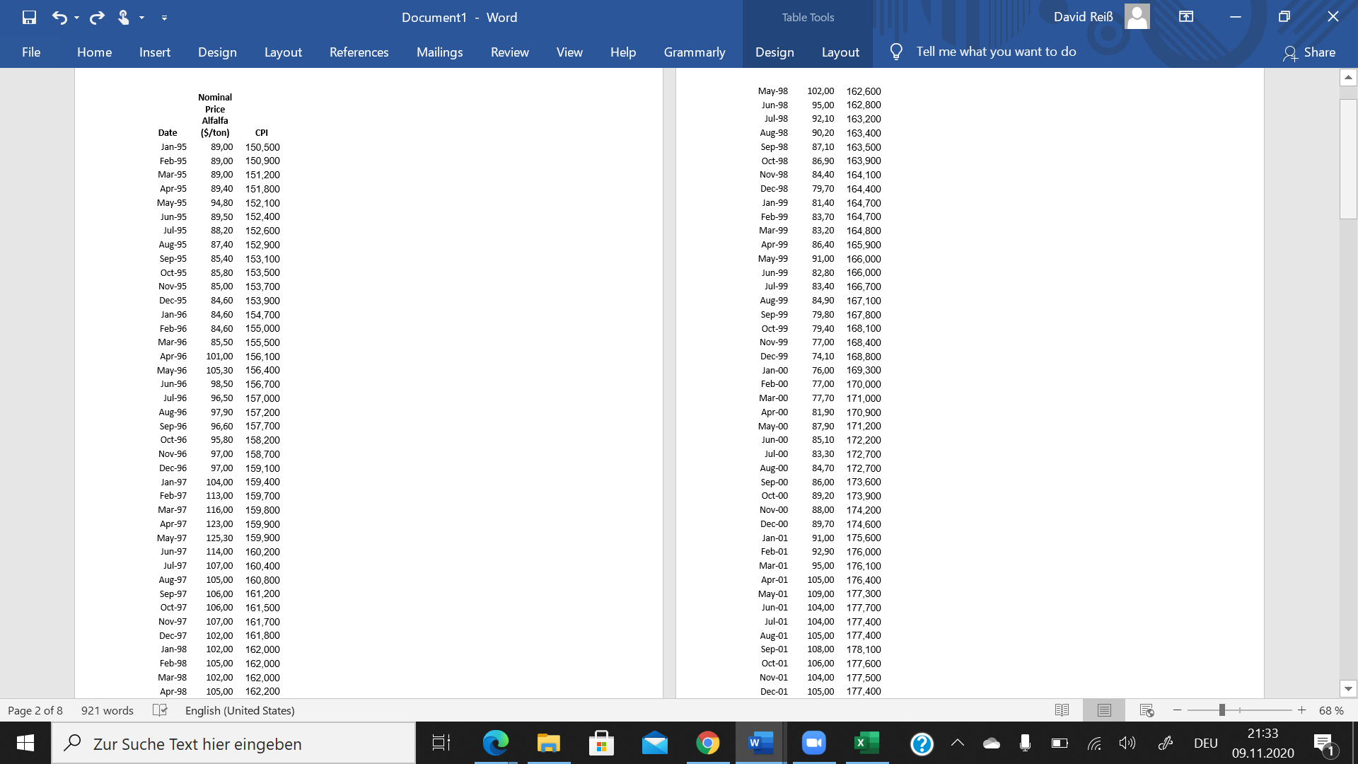 Using this Data: \f\f\fTable Tools David ReiB X Document1 - Word File