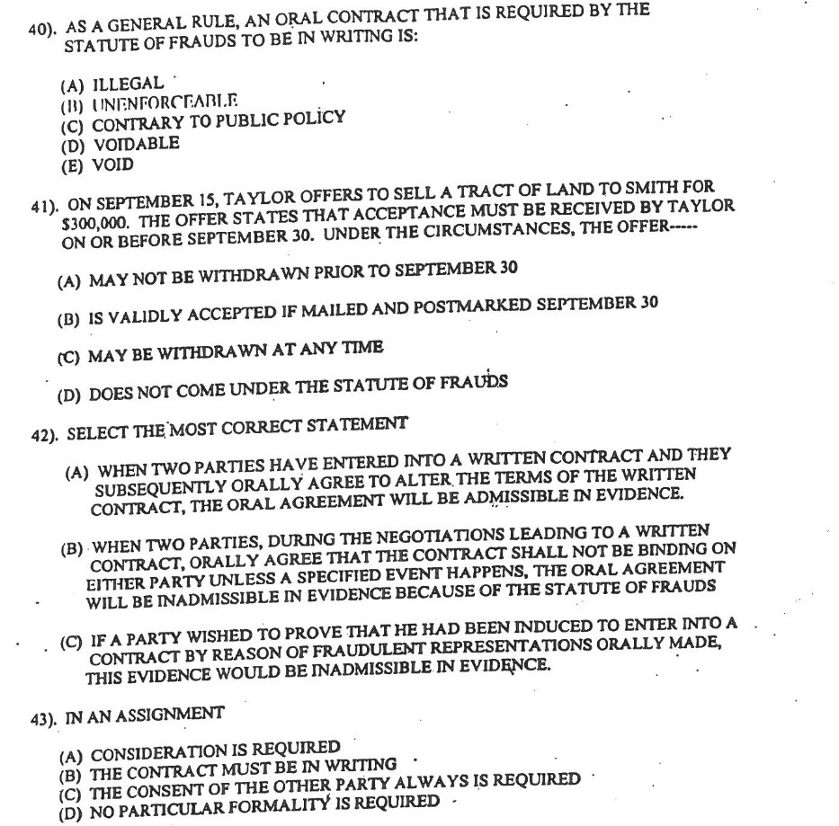 40 ) AS A GENERAL RULE , AN ORAL CONTRACT THAT