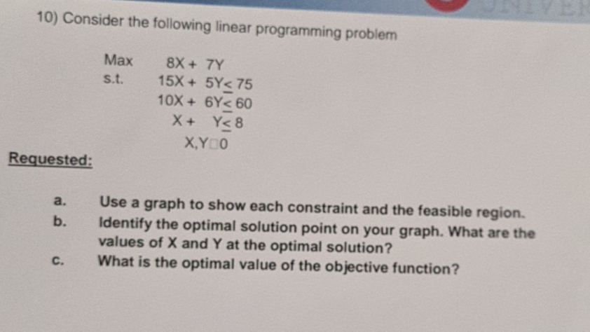 please see the attachment 10) Consider the following linear programming problem Max