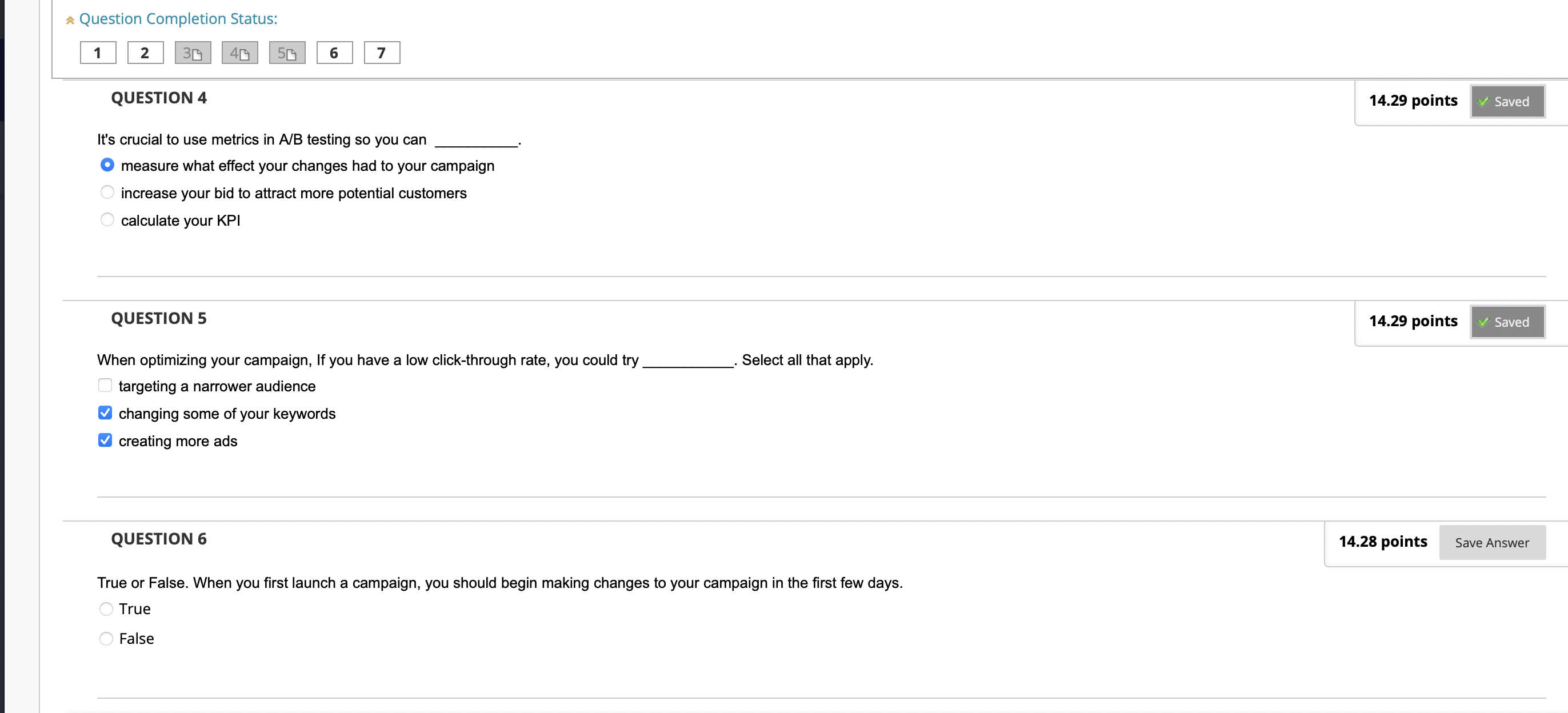 points Save Answer Impressions, clicks, click-through rate, cost per click are all
