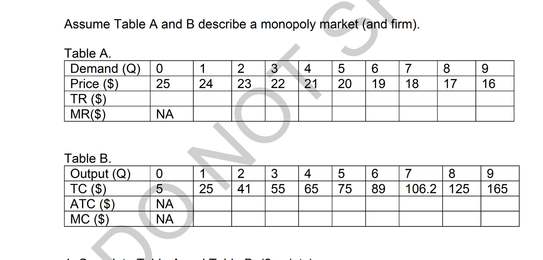 output selected in #3, determine the level of price which a monopolist