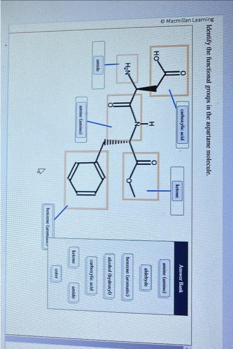  Identify the functional groups in the aspartame molecule