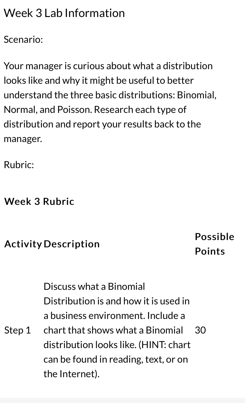 Week 3 Lab Information Scenario: Your manager is curious about what