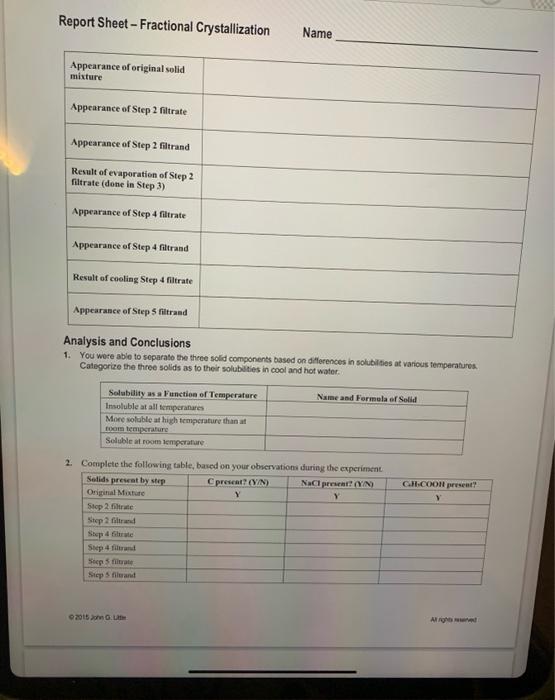 advantage of the difference in solubilities of solid substances. In this experiment,