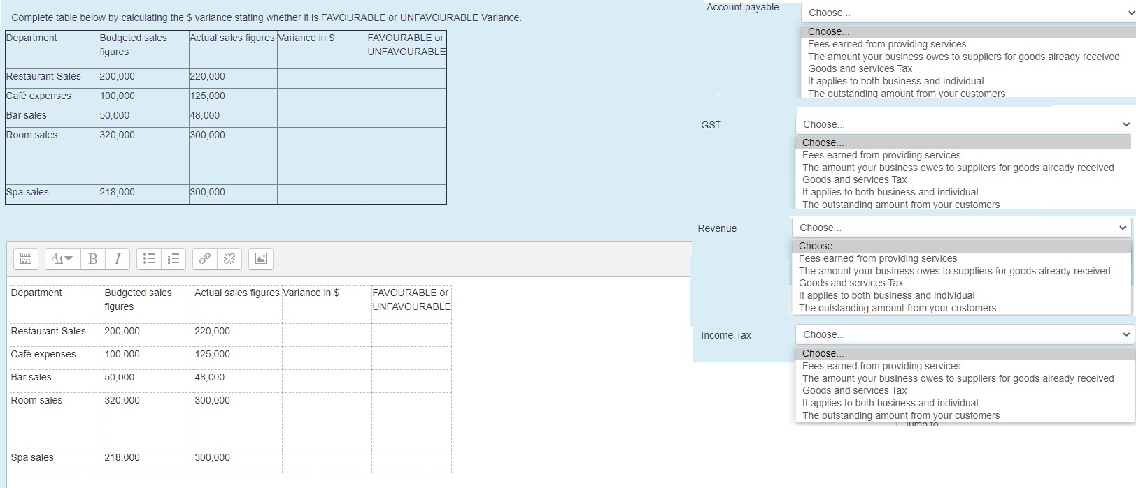 please give me right answer Account payable Complete table below by calculating