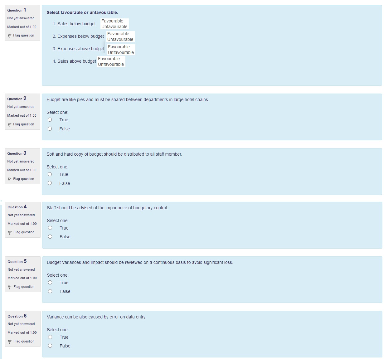 Budgeted sales Actual sales figures Variance in $ Choose... Department FAVOURABLE or