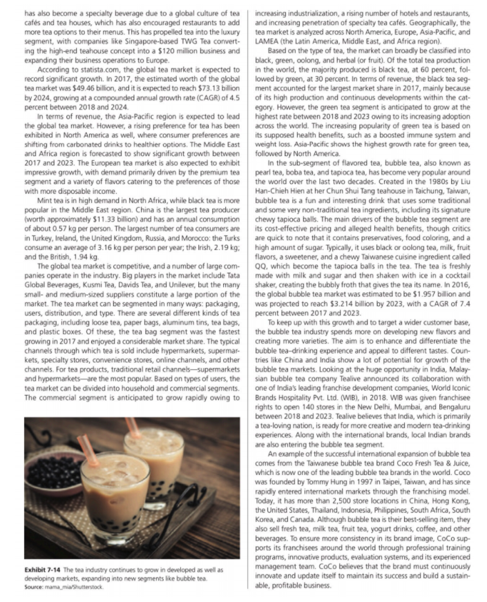 1-3). Discuss the segmentation of the global tea industry. With more tea