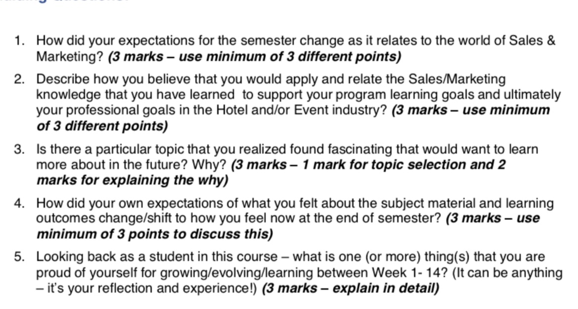 . How did your expectations for the semester change as it