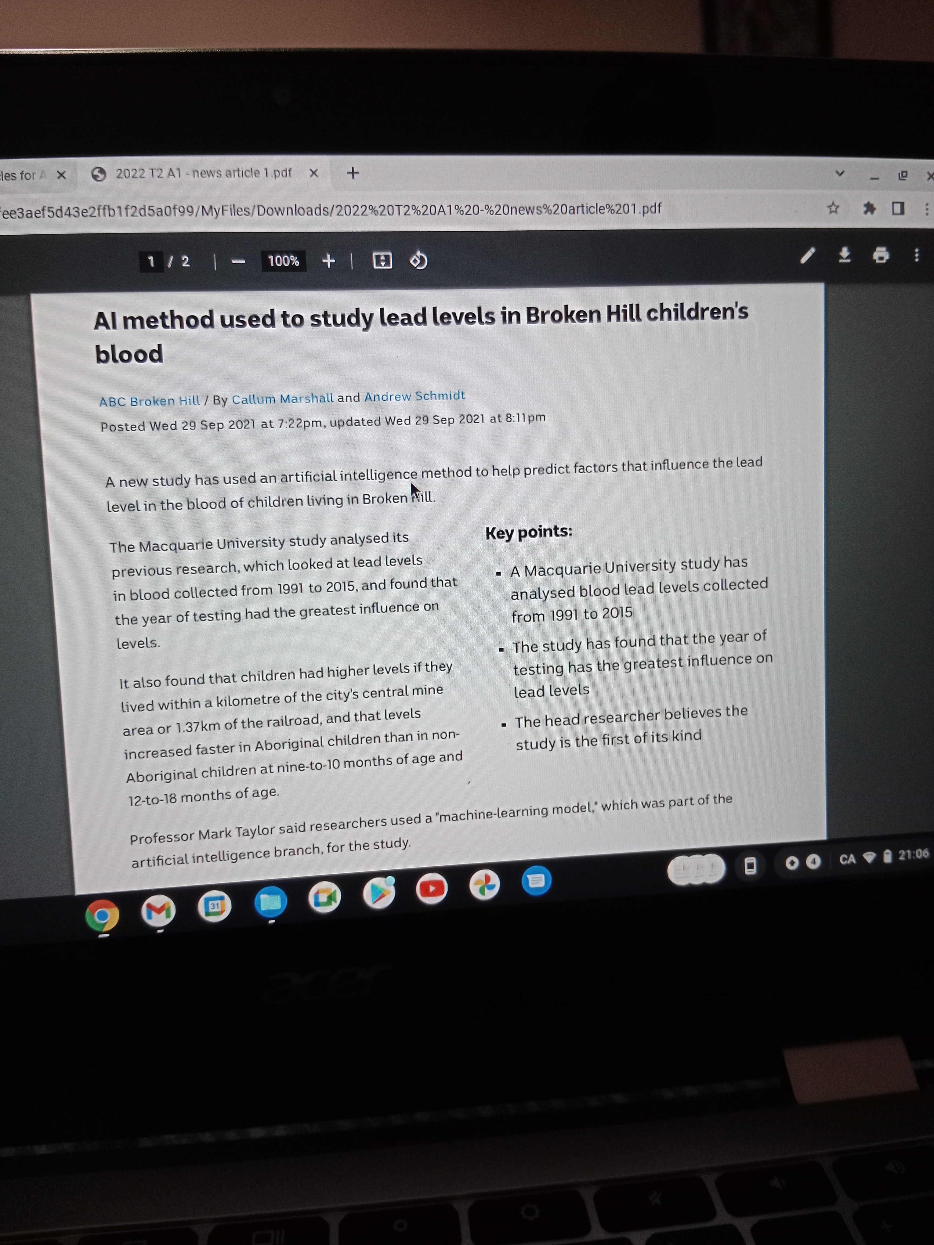 Assessment on news article - al method used to study lead levels