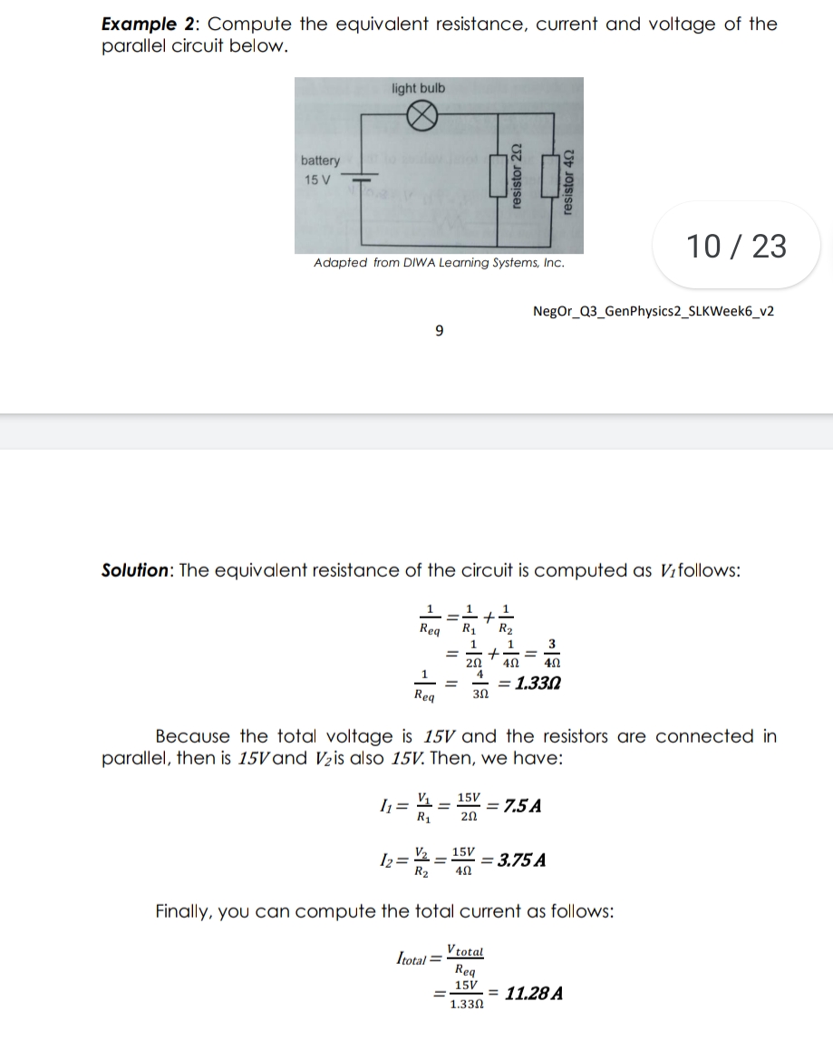 a terminal voltage of 12V connected to a circuit consisting of two