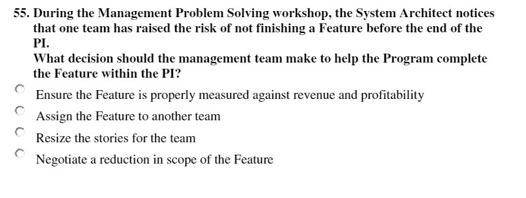 55. During the Management Problem Solving workshop, the System Architect notices