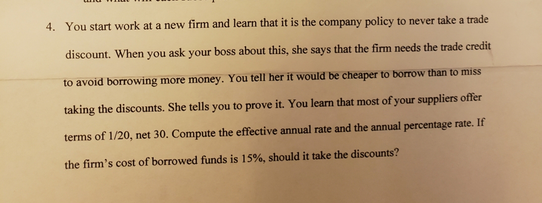 Applied Corporate Finance 4. You start work at a new firm and