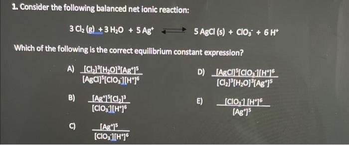 How do i solve this? 1. Consider the following balanced net ionic